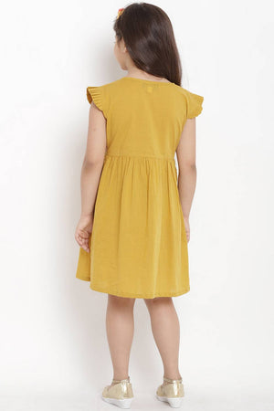 Girl's Yellow Solid Flared Cotton Flared Dress