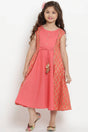 Girl's Peach Solid Flared Cotton Flared Dress