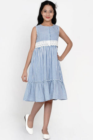 Girl's Blue Stripe Cotton Dress