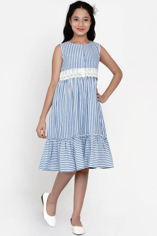 Girl's Blue Stripe Cotton Dress
