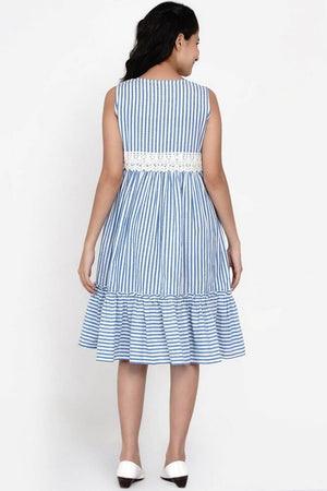Girl's Blue Stripe Cotton Dress