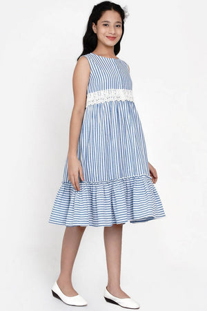 Girl's Blue Stripe Cotton Dress