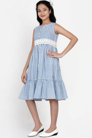 Girl's Blue Stripe Cotton Dress