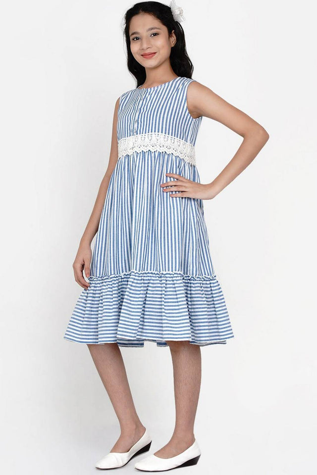 Girl's Blue Stripe Cotton Dress