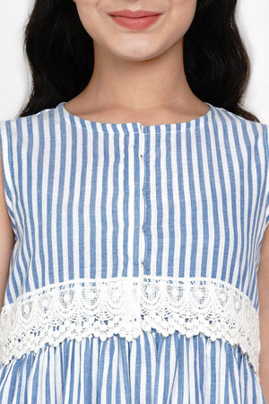 Girl's Blue Stripe Cotton Dress