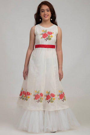 Girl's White Embroidered Silk Dress