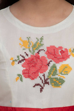 Girl's White Embroidered Silk Dress