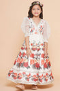 Girl's White Floral Printed Crepe Dress