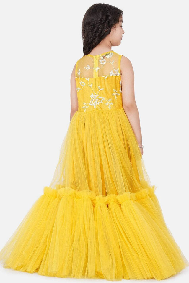 Girl's Yellow Frill Work Silk Dress