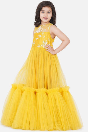 Girl's Yellow Frill Work Silk Dress