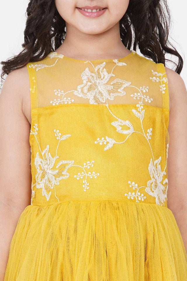 Girl's Yellow Frill Work Silk Dress