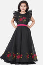 Girl's Black Embroidered Cotton Dress