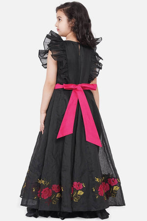 Girl's Black Embroidered Cotton Dress