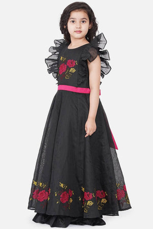 Girl's Black Embroidered Cotton Dress