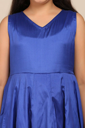 Girl's Blue Floral Printed Silk Gown