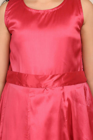 Girl's Pink Floral Printed Silk Dress