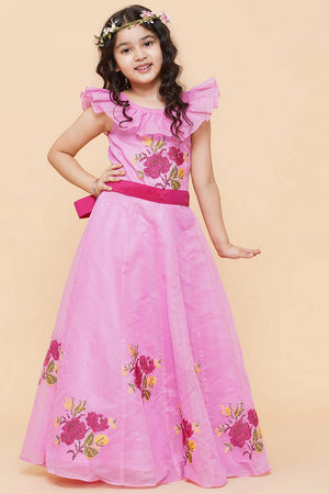 Girl's Pink Embroidered Cotton Dress