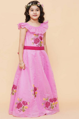 Girl's Pink Embroidered Cotton Dress