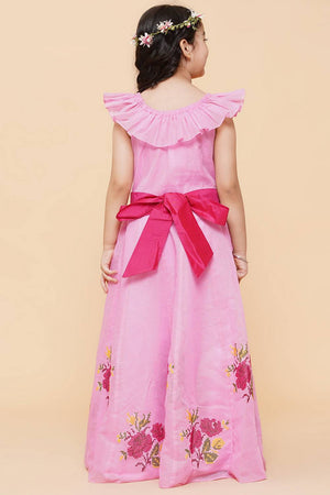 Girl's Pink Embroidered Cotton Dress