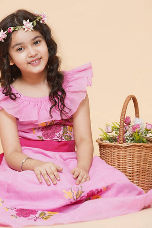 Girl's Pink Embroidered Cotton Dress