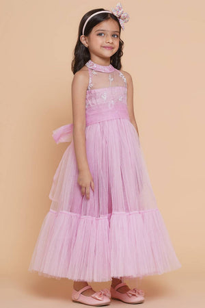 Girl's Pink Embroidered Polyester Gown