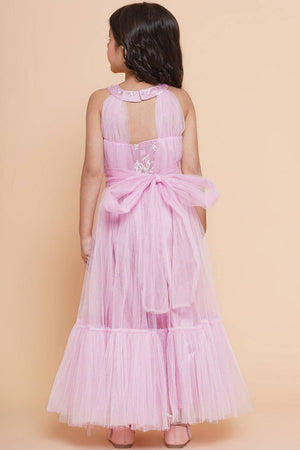 Girl's Pink Embroidered Polyester Gown