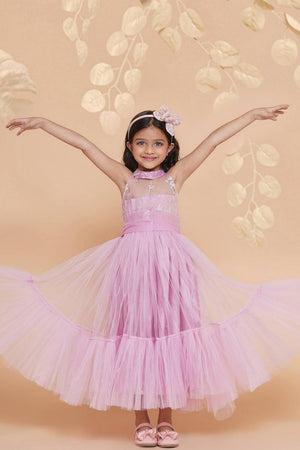 Girl's Pink Embroidered Polyester Gown