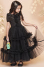 Girl's Black Emblished Flared Polyester Flared Dress