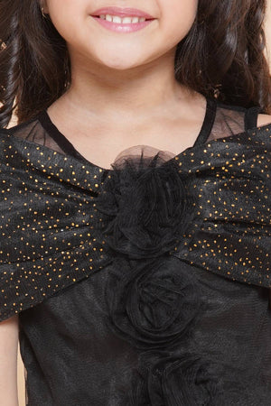Girl's Black Emblished Flared Polyester Flared Dress