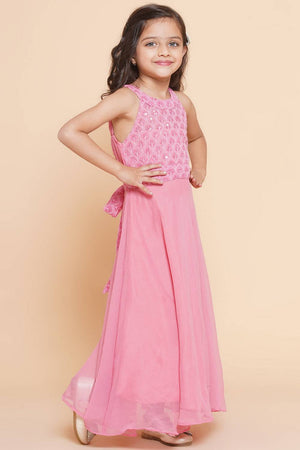 Girl's Pink Sequin With Embroidered Georgette Dress