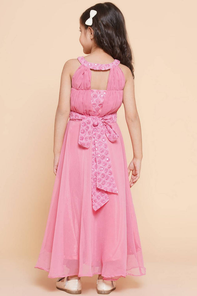 Girl's Pink Sequin With Embroidered Georgette Dress