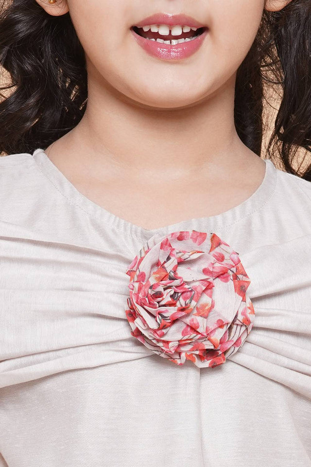 Girl's White Floral Printed Cotton Dress