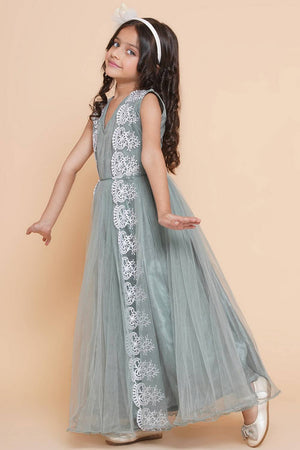 Girl's Green Embroidered Polyester Gown