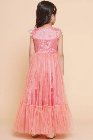 Girl's Peach Embroidered Polyester Gown