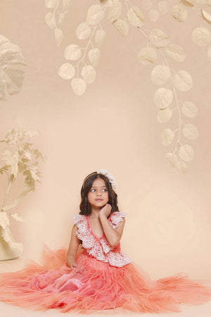 Girl's Peach Embroidered Polyester Gown