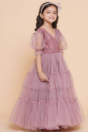 Girl's Pink Solid Polyester Dress