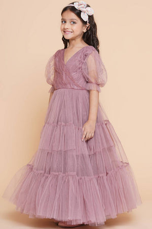 Girl's Pink Solid Polyester Dress