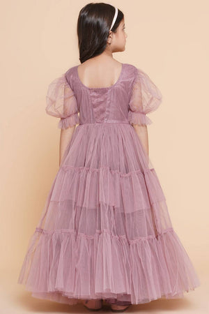 Girl's Pink Solid Polyester Dress