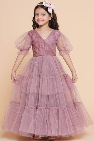 Girl's Pink Solid Polyester Dress