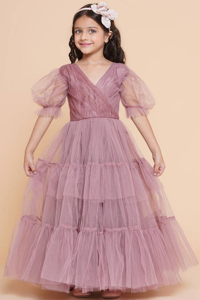 Girl's Pink Solid Polyester Dress