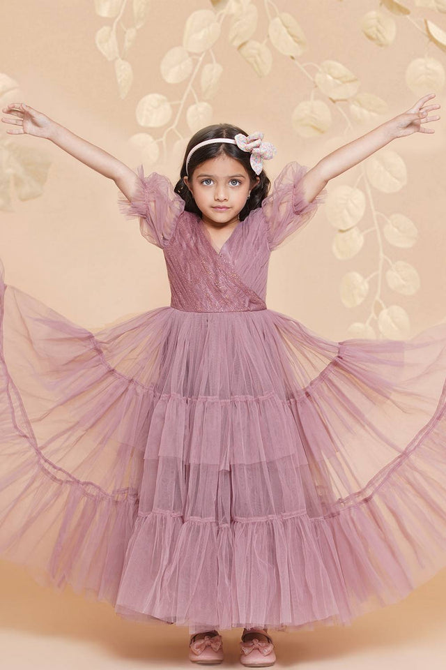 Girl's Pink Solid Polyester Dress