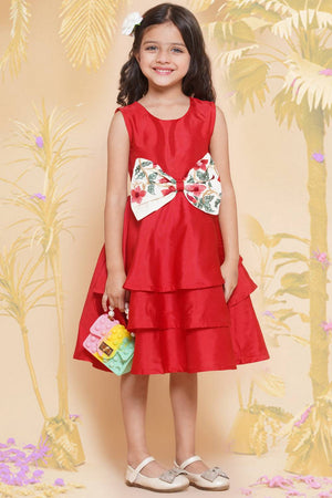 Girl's Red Solid Silk Dress
