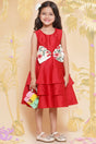 Girl's Red Solid Silk Dress
