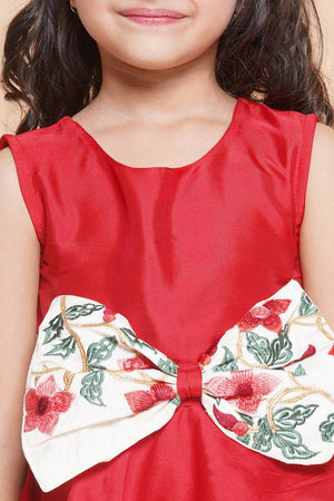 Girl's Red Solid Silk Dress