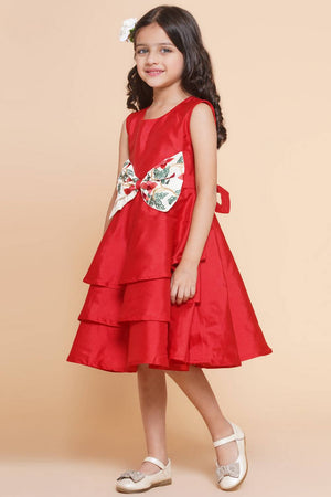 Girl's Red Solid Silk Dress