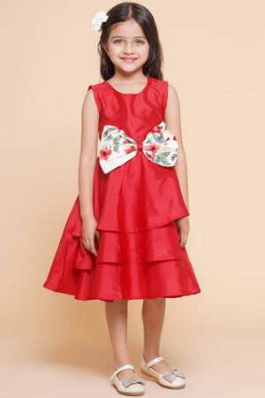 Girl's Red Solid Silk Dress