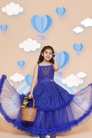 Girl's Blue Embroidered Polyester Dress