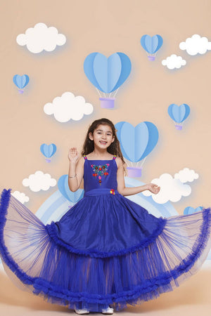 Girl's Blue Embroidered Polyester Dress