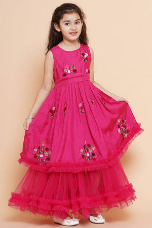 Girl's Pink Embroidered Polyester Dress