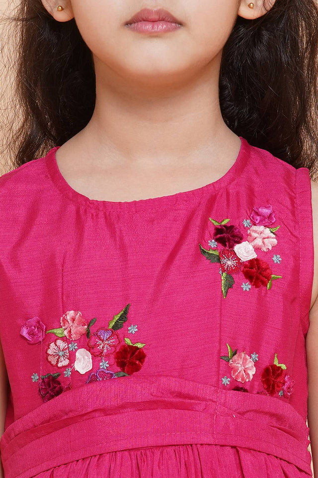 Girl's Pink Embroidered Polyester Dress